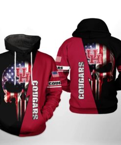 Houston Cougars Ncaa Us Flag Skull 3D All Over Print Hoodie, Zip-Up Hoodie