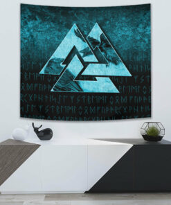 Huginn Muninn Ravens from Odin Viking Cyan Version Tapestry for Wall Décor