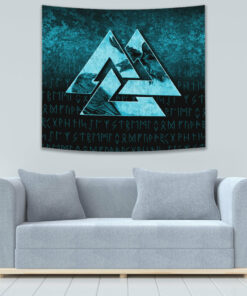 Huginn Muninn Ravens from Odin Viking Cyan Version Tapestry for Wall Décor