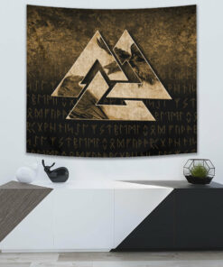 Huginn Muninn Ravens from Odin Viking Gold Version Tapestry for Wall Décor