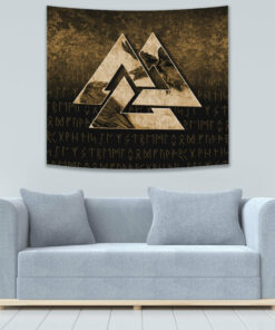 Huginn Muninn Ravens from Odin Viking Gold Version Tapestry for Wall Décor
