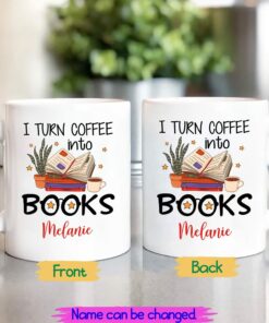 I Turn Coffee Into Books Writer Author Ceramic Mug Gift For Book Lover Creator Novelist, Personalized Writer Coffee Cup 11Oz 15Oz, Author White Mug Custom Name Gift For Mom,Dad,Friends,Coworker