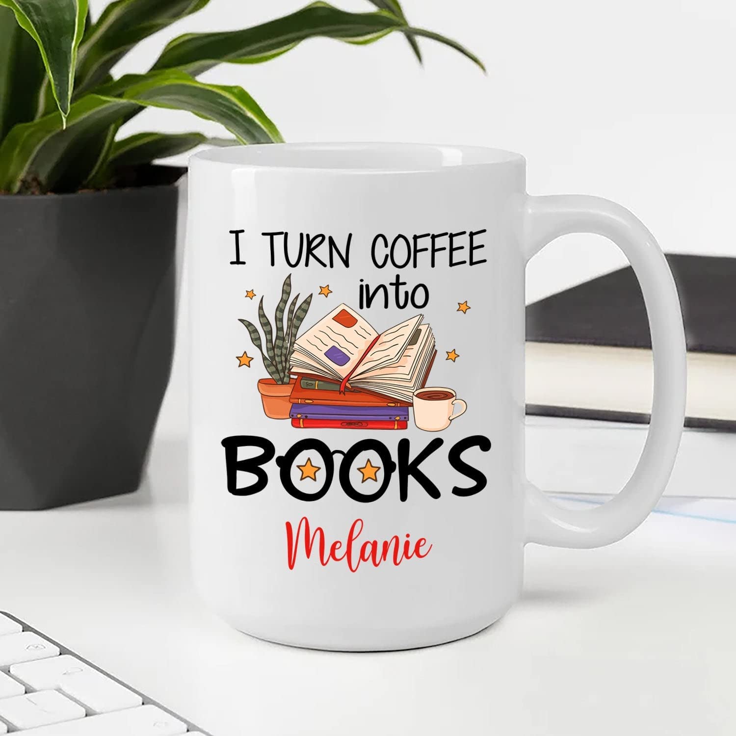 I Turn Coffee Into Books Writer Author Ceramic Mug Gift For Book Lover Creator Novelist, Personalized Writer Coffee Cup 11Oz 15Oz, Author White Mug Custom Name Gift For Mom,Dad,Friends,Coworker