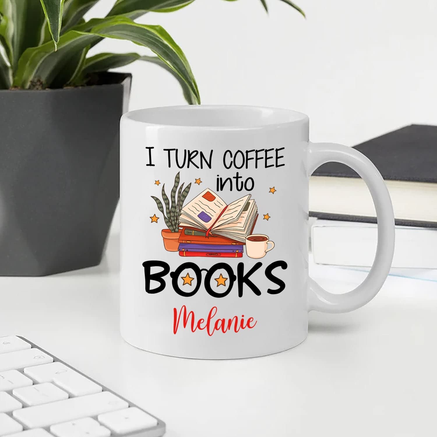 I Turn Coffee Into Books Writer Author Ceramic Mug Gift For Book Lover Creator Novelist, Personalized Writer Coffee Cup 11Oz 15Oz, Author White Mug Custom Name Gift For Mom,Dad,Friends,Coworker