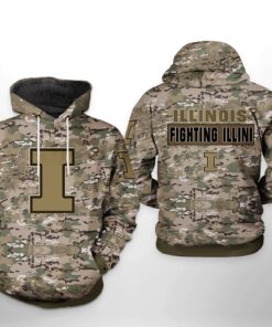 Illinois Fighting Illini Ncaa Camo Veteran 3D All Over Print Hoodie, Zip-Up Hoodie