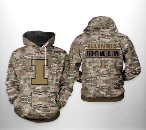 Illinois Fighting Illini Ncaa Camo Veteran 3D All Over Print Hoodie, Zip-Up Hoodie