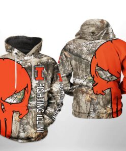 Illinois Fighting Illini Ncaa Camo Veteran Hunting 3D All Over Print Hoodie, Zip-Up Hoodie