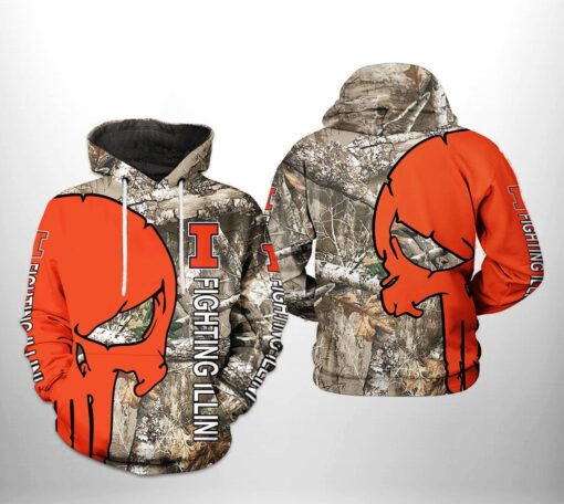 Illinois Fighting Illini Ncaa Camo Veteran Hunting 3D All Over Print Hoodie, Zip-Up Hoodie