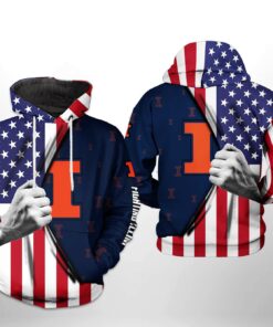 Illinois Fighting Illini Ncaa Us Flag 3D All Over Print Hoodie, Zip-Up Hoodie