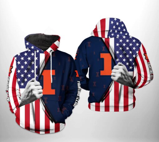 Illinois Fighting Illini Ncaa Us Flag 3D All Over Print Hoodie, Zip-Up Hoodie