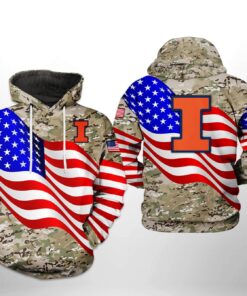 Illinois Fighting Illini Ncaa Us Flag Camo Veteran 3D All Over Print Hoodie, Zip-Up Hoodie