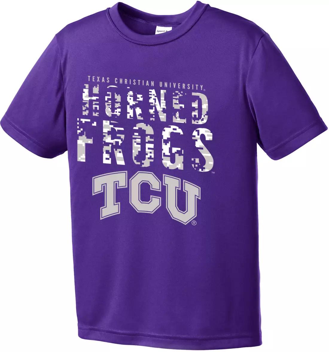 Image One Youth TCU Horned Frogs Digital Camo Competitor T-Shirt, University Football Fan Shirt, TCU Shirts Gift for Fans