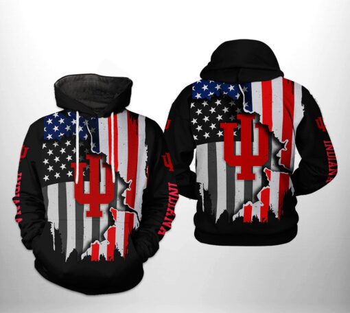 Indiana Hoosiers Ncaa Us Flag 3D All Over Print Hoodie, Zip-Up Hoodie