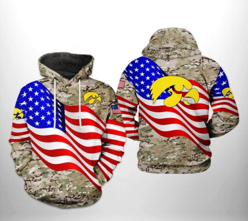 Iowa Hawkeyes Ncaa Us Flag Camo Veteran 3D All Over Print Hoodie, Zip-Up Hoodie