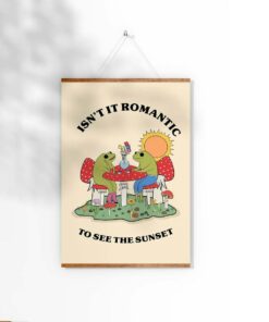 Isn't It Romantic To See The Sunset Retro Frog 70s Aesthetic Motivational Poster Wall Art Canvas