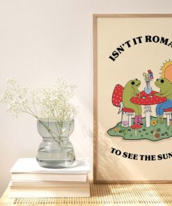 Isn't It Romantic To See The Sunset Retro Frog 70s Aesthetic Motivational Poster Wall Art Canvas