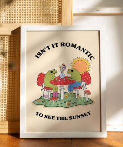 Isn't It Romantic To See The Sunset Retro Frog 70s Aesthetic Motivational Poster Wall Art Canvas