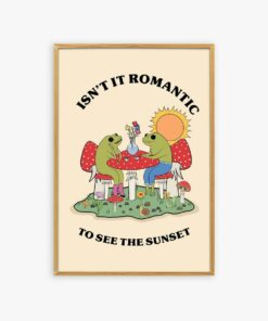 Isn't It Romantic To See The Sunset Retro Frog 70s Aesthetic Motivational Poster Wall Art Canvas