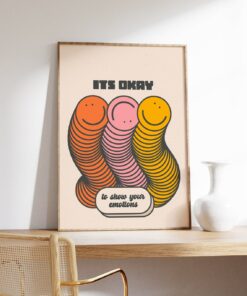 Its Okay To Show Your Emotions Motivational Quote Aesthetic Vintage 70s Poster Wall Art Canvas Prints