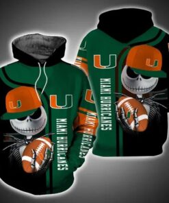 Jack Skellington Hold Ball Miami Hurricanes 3D All Over Print Zip Hoodie Gifts For Ncaa Fans