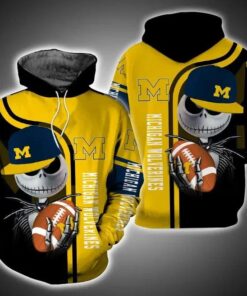 Jack Skellington Hold Ball Michigan Wolverines 3D All Over Print Zip Hoodie Gifts For Ncaa Fans
