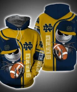 Jack Skellington Hold Ball Notre Dame Fighting Irish 3D All Over Print Zip Hoodie Gifts For Ncaa Fans