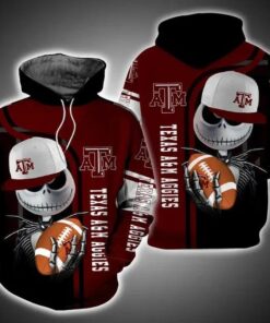 Jack Skellington Hold Ball Texas A&M Aggies 3D All Over Print Zip Hoodie Gifts For Ncaa Fans