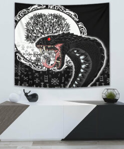 Jomngandr and Yggdrasil Black and White Tapestry for Wall Décor
