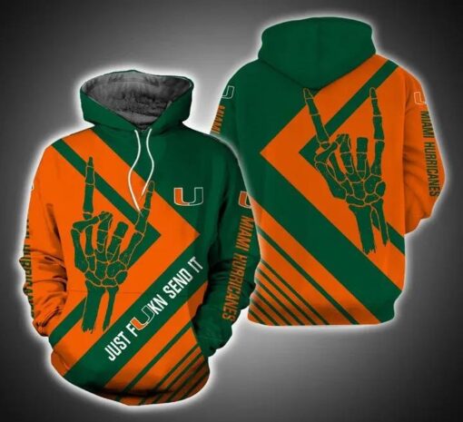 Just Send It Miami Hurricanes 3D All Over Print Zip Hoodie Gifts For Ncaa Fans