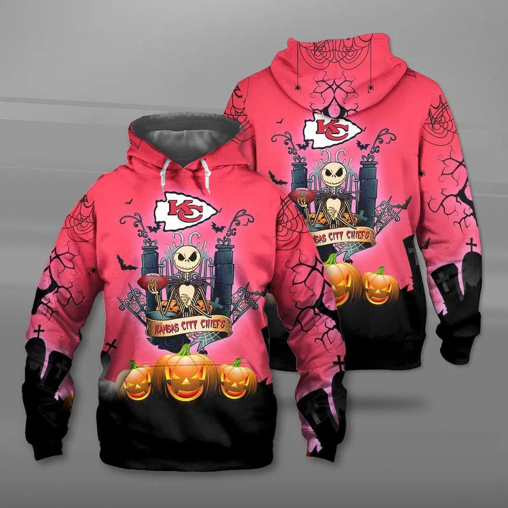 Kansas City Chiefs Halloween Costume Hoodies Jack Skellington 3D Graphic Gifts for Fans