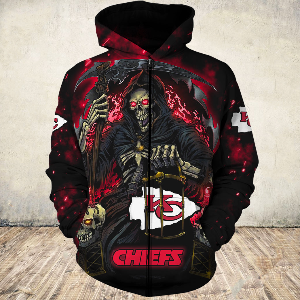 Kansas City Chiefs Hoodie Mens Halloween Death Seeks Its Prey Gifts for Fans