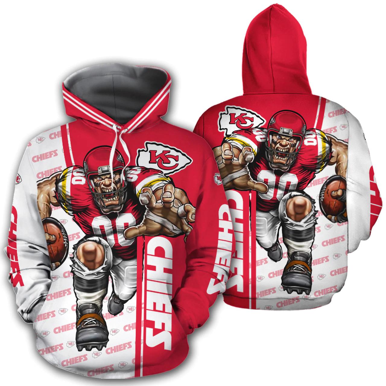 Kansas City Chiefs Hoodies Mens Mascot 3D Ultra Cool Gifts for Fans