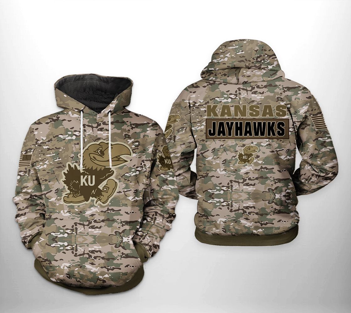Kansas Jayhawks Camo Veteran 3D All Over Print Zip Hoodie Gifts For Ncaa Fans