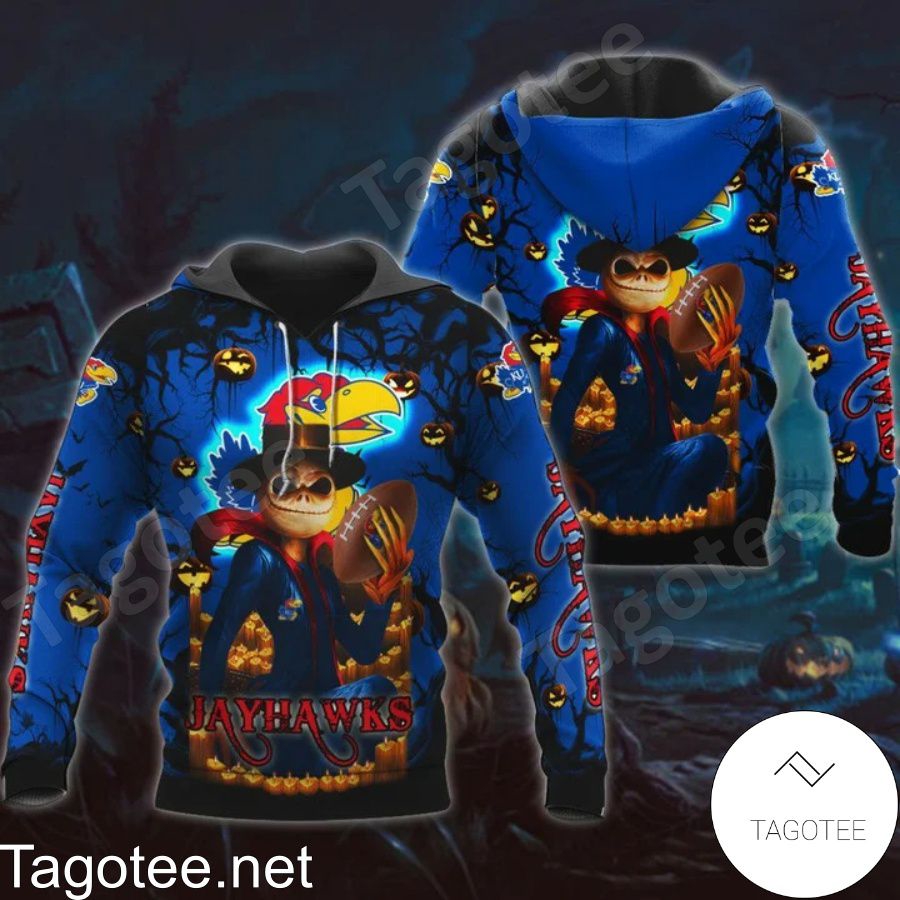 Kansas Jayhawks Jack Skellington Halloween 3D All Over Print Zip Hoodie Gifts For Ncaa Fans