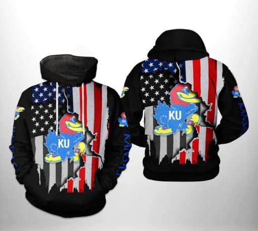 Kansas Jayhawks Ncaa Us Flag 3D All Over Print Hoodie, Zip-Up Hoodie