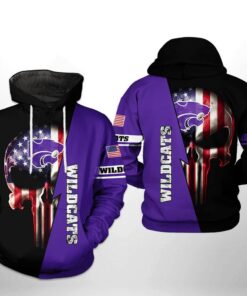 Kansas State Wildcats Us Flag Skull 3D All Over Print Zip Hoodie Gifts For Ncaa Fans