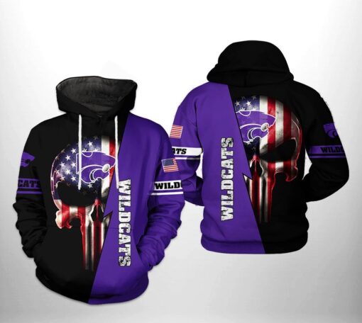 Kansas State Wildcats Us Flag Skull 3D All Over Print Zip Hoodie Gifts For Ncaa Fans