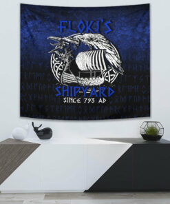 Kattegat Longboat Raven Norse Mythology Flokis Shipyard Tapestry for Wall Décor