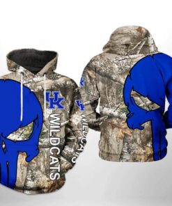 Kentucky Wildcats Camo Veteran Hunting And Skull Punisher 3D All Over Print Zip Hoodie Gifts For Ncaa Fans