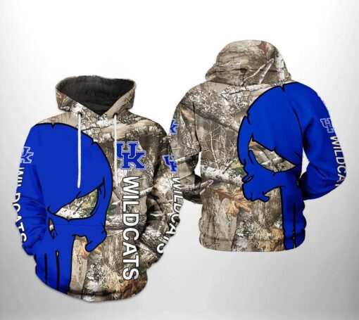 Kentucky Wildcats Camo Veteran Hunting And Skull Punisher 3D All Over Print Zip Hoodie Gifts For Ncaa Fans