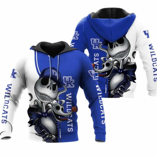Kentucky Wildcats Jack Skellington And Zero 3D All Over Print Zip Hoodie Gifts For Ncaa Fans
