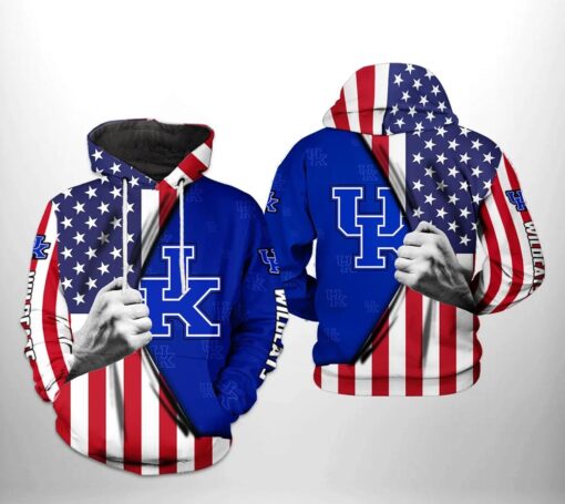 Kentucky Wildcats With Flag American My Heart 3D All Over Print Zip Hoodie Gifts For Ncaa Fans