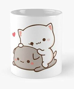 Kitty Kawaii Cute Romantic Peach Cat Goma Mochi Best Mug Holds Hand 11Oz Made From White Marble Ceramic