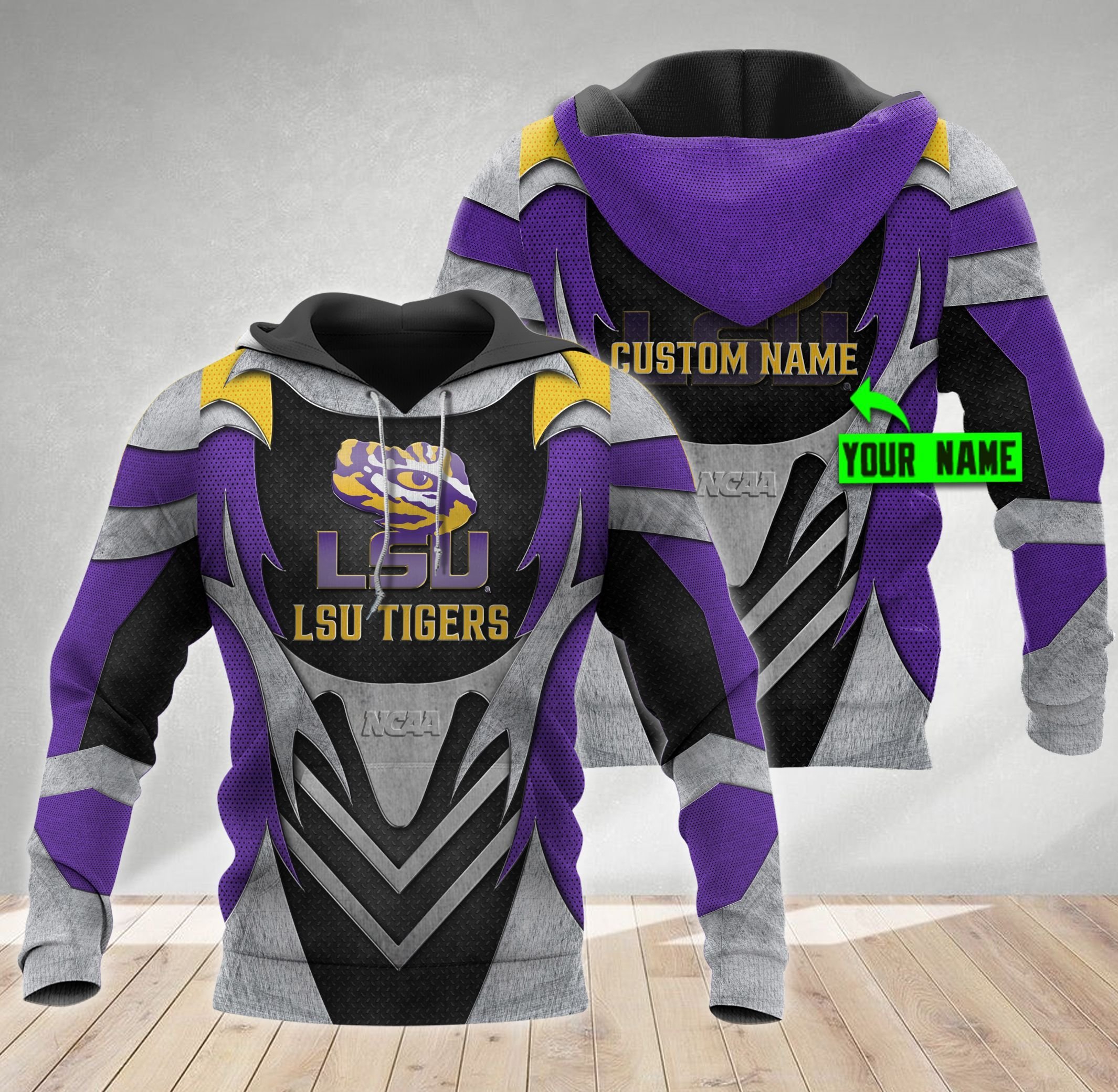 Lsu Tigers 3D Metal Personalized Hoodie 3D All Over Print Zip Hoodie Gifts For Ncaa Fans