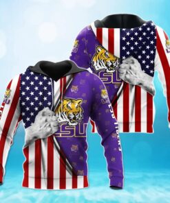 Lsu Tigers With Flag American My Heart 3D All Over Print Zip Hoodie Gifts For Ncaa Fans