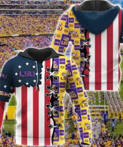 Lsu Tigers And Flag American 3D All Over Print Zip Hoodie Gifts For Ncaa Fans