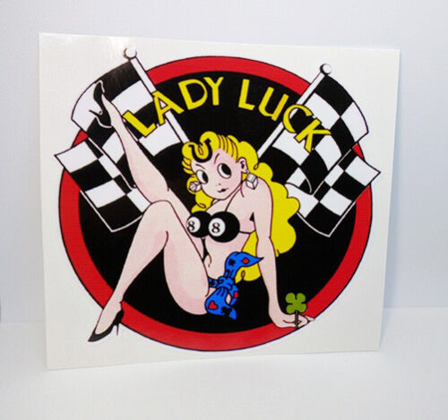 Lady Luck Vintage Style Round Decal, Vinyl Sticker, Rat Rod, Racing