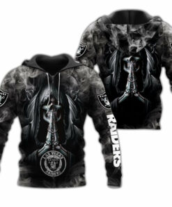Las Vegas Raiders Skull Hoodie Blackground Smoke Gifts for Fans