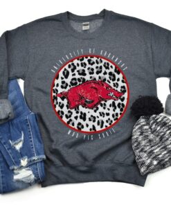 Leopard Arkansas Sweatshirt, Razorback Sweatshirt Cheetah, University of Arkansas Crewneck, Womens Arkansas Sweater, Woo Pig Sooie Shirt, Hoodie
