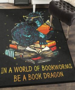 Library Books Area Rug, In A World Of Bookworms Be A Book Dragon Rug, Dragon Area Rug, Dragon Themed Rugs, Gift For Dragon Lovers, Rug, Carpet For Living Room, Bedding Room Home Decor DG132